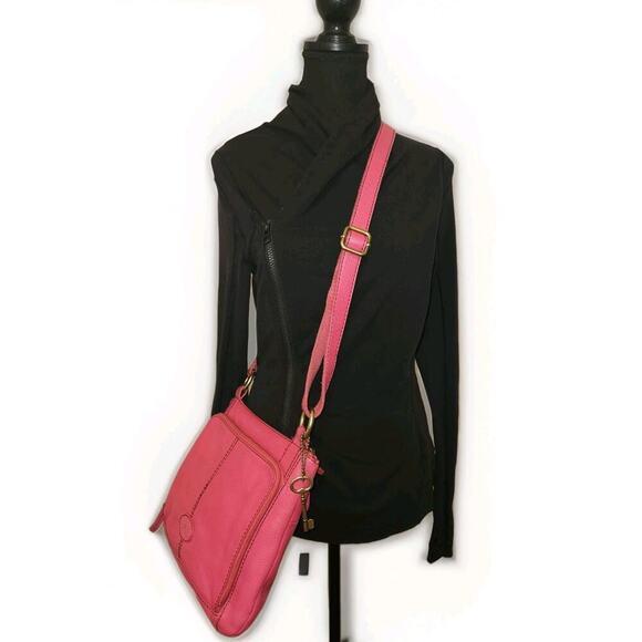 Fossil Leather Crossbody Handbag Pink 12x10 - Picture 2 of 13